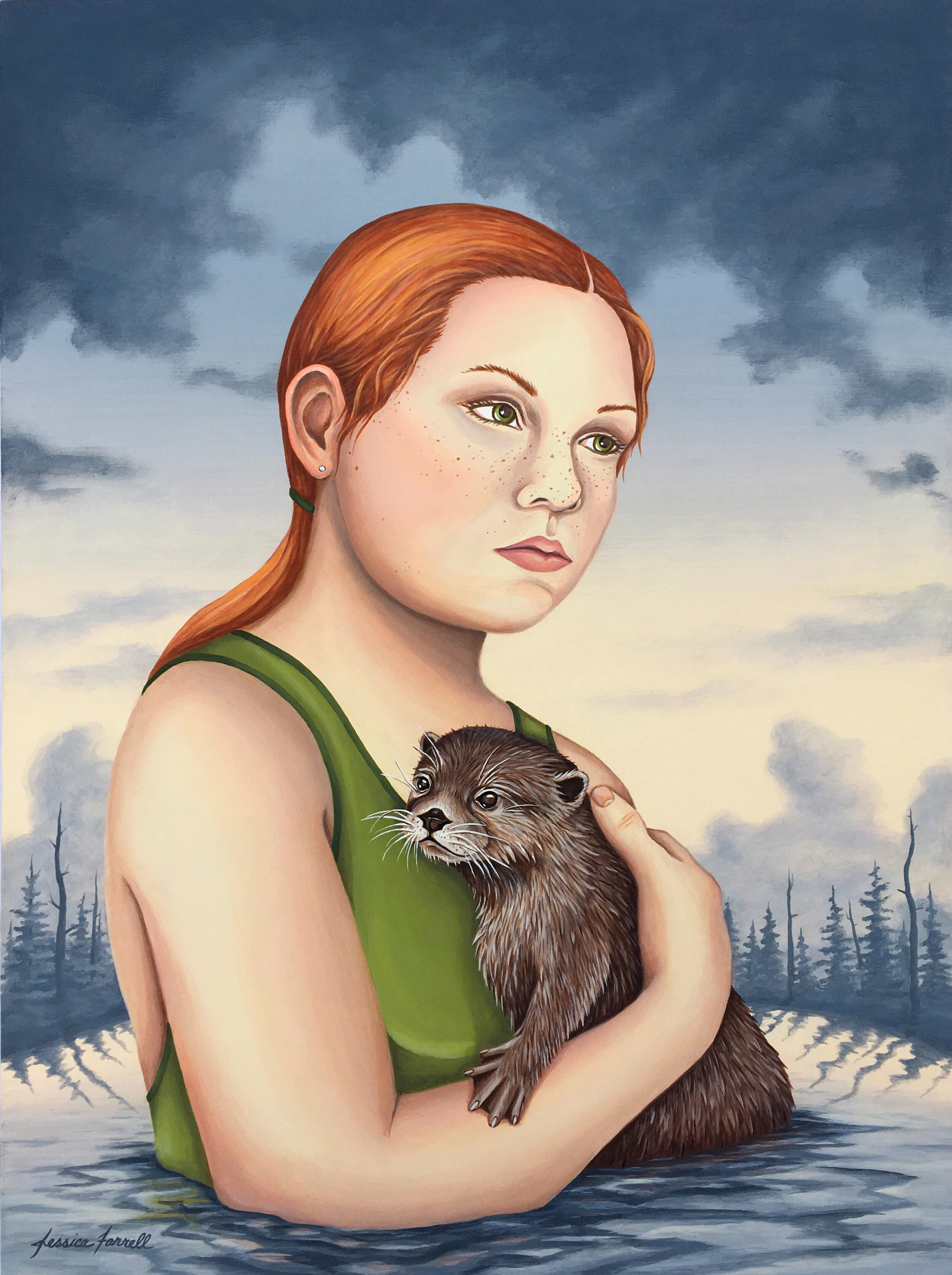  Bethel &amp; River Otter, 2020  Acrylic on wood  24 x 18 inches (unframed)  31 x 25 inches (framed) 