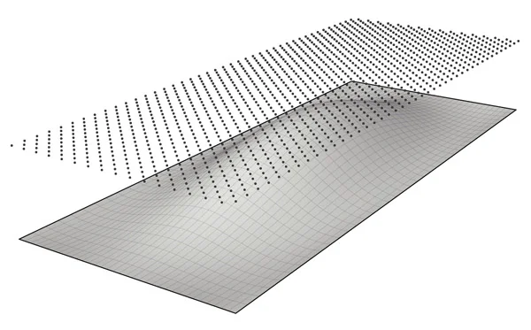 Step 2: The first part of the definition creates a staggered point grid based on a variable offset distance (inches) which is parametrically driven by an integer slider labeled "point spacing". It is important that the point grid is created above the surface (z-axis). Click image for more detail.