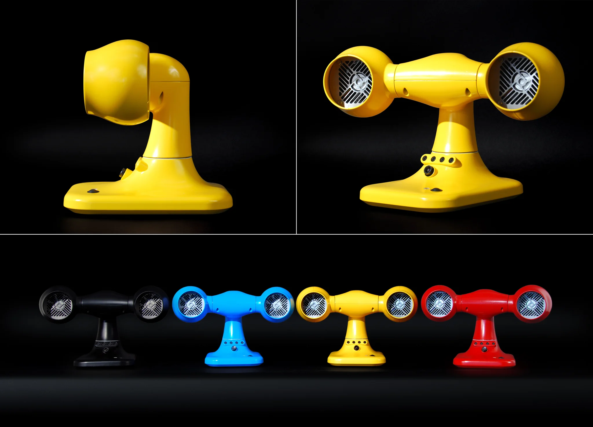 Four working prototypes have been built (Black, Blue, Yellow, and Red).
