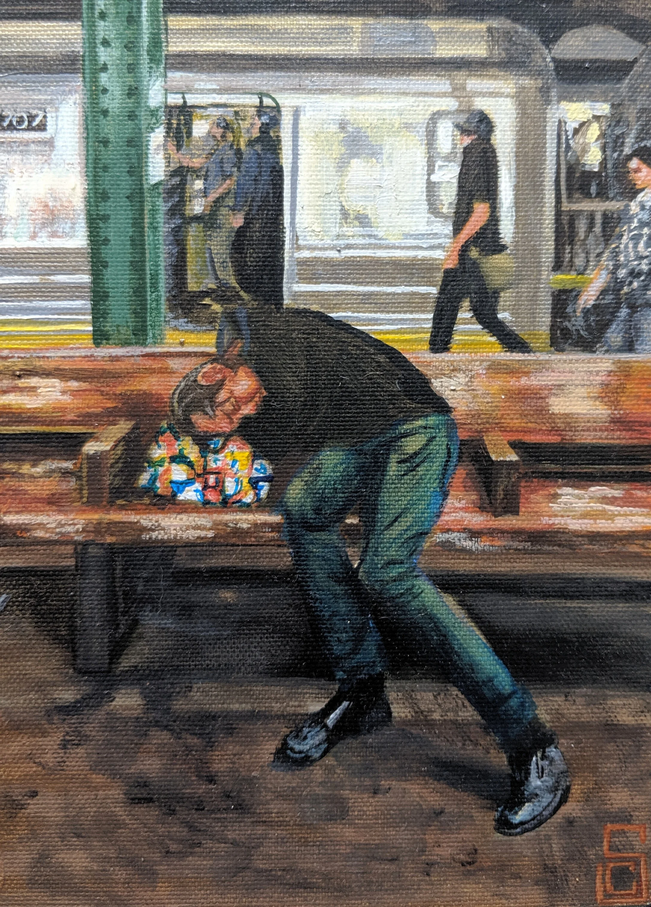 “ Today’s shipwrecked soul at W4th Station” 5” x 7” Acrylic on Canvas