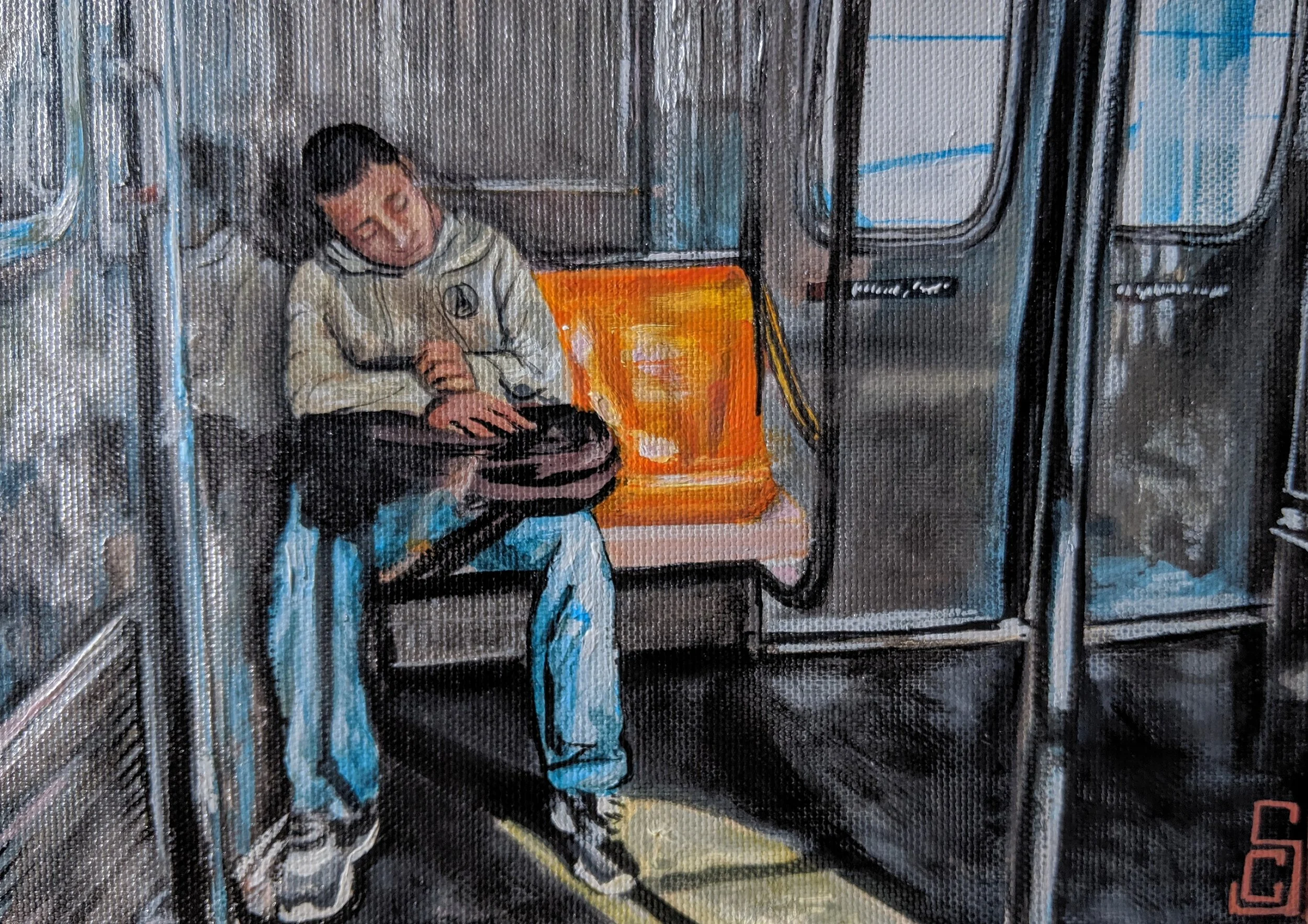 “Exhausted young man” 5” x 7” Acrylic on canvas