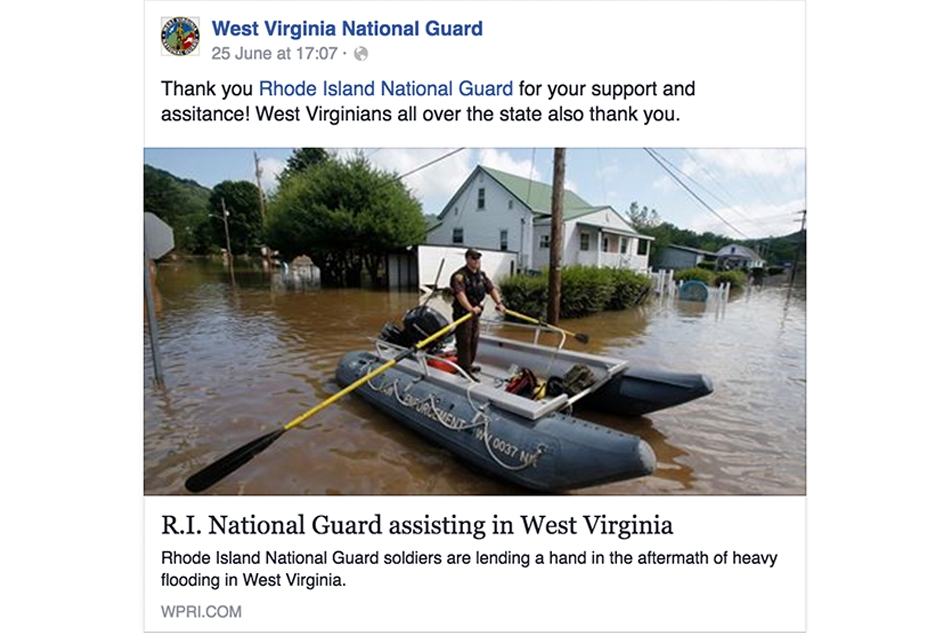  81 Soldiers from the 861st Engineer Support Company, RI Army National Guard are currently assisting the West Virginia National Guard in tandem with the 111th Engineer Brigade as they begin the recovery process due to historic flooding ( via ) 