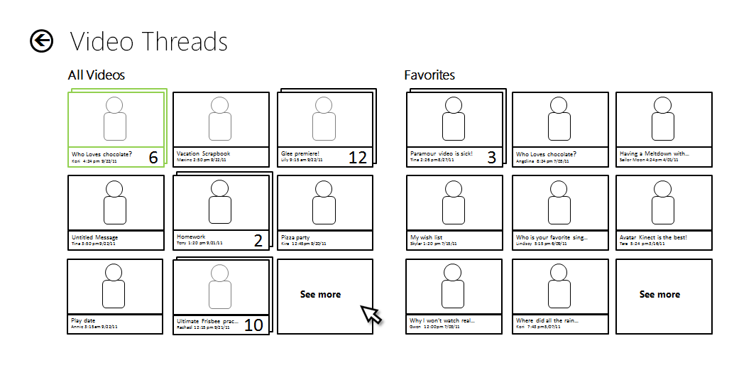 Wirefreames: Video Threads page, featuring previews of all collections.