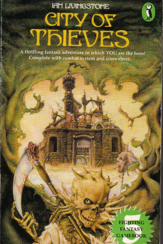 city of thieves - part of the fighting fantasy choose-your-own-adventure books. i loved them all, but this was my favourite one and is still on my bookshelf.