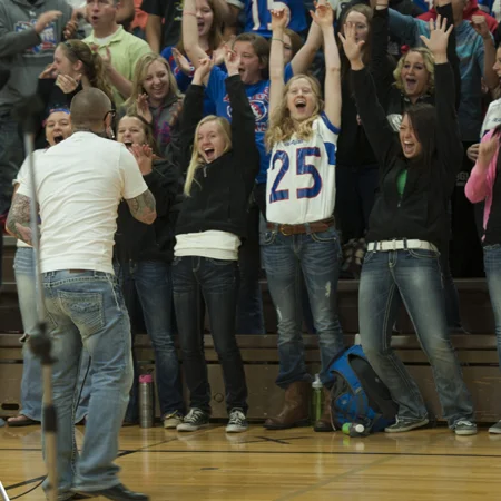 BGM Students letting it all out at the inaugural stop on the Manners & Motivation Tour.