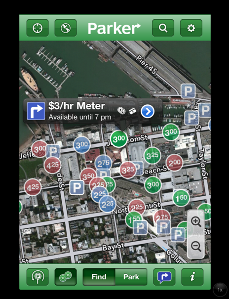 Streetline parking interface - showing price of parking icons