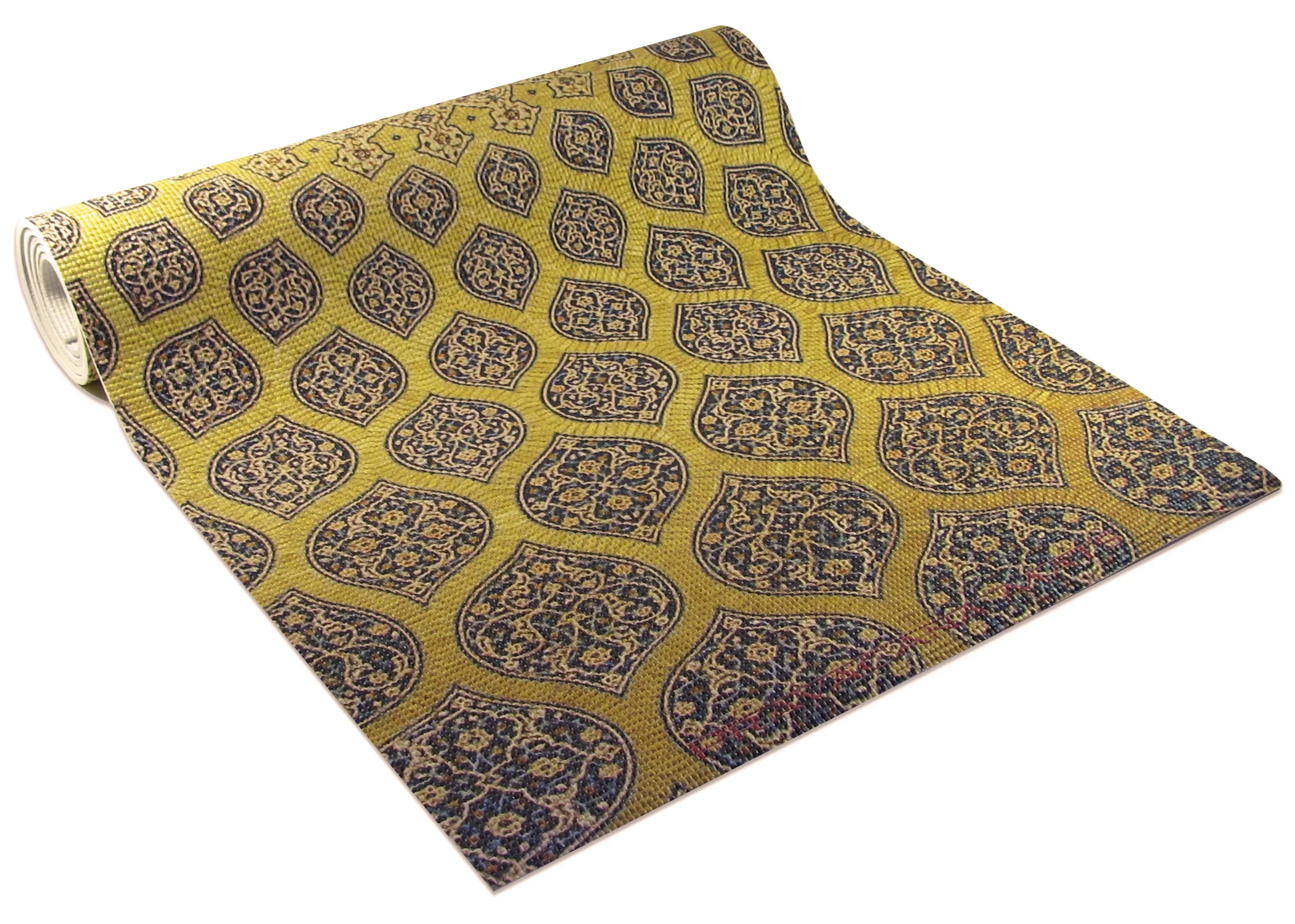 golden arabesque pattern east inspired woven mosaic yoga mat