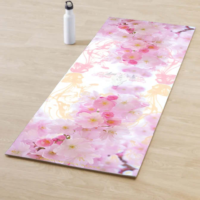 pink boho blossom floral bohemian design yoga mat