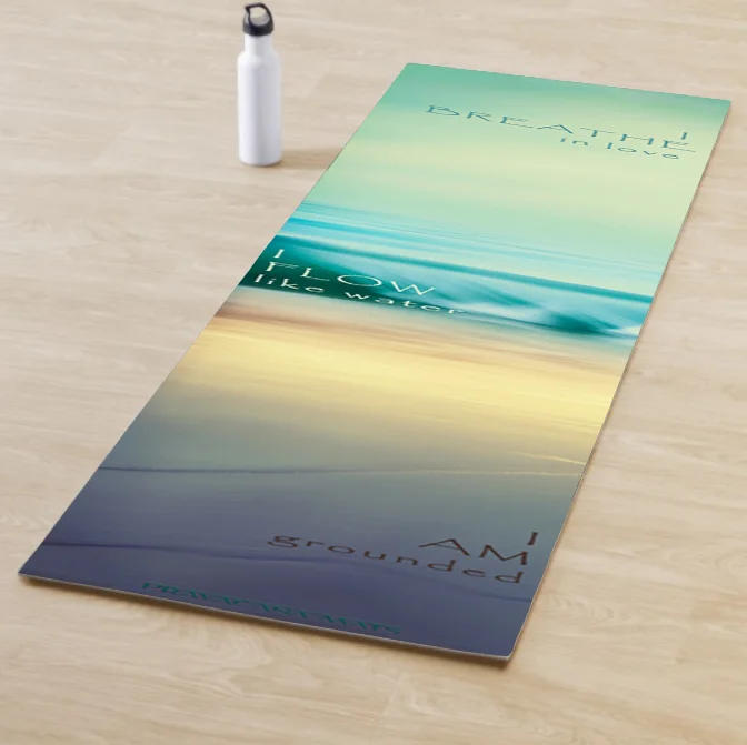 green clouds blue sea brown grounds designed yoga mat
