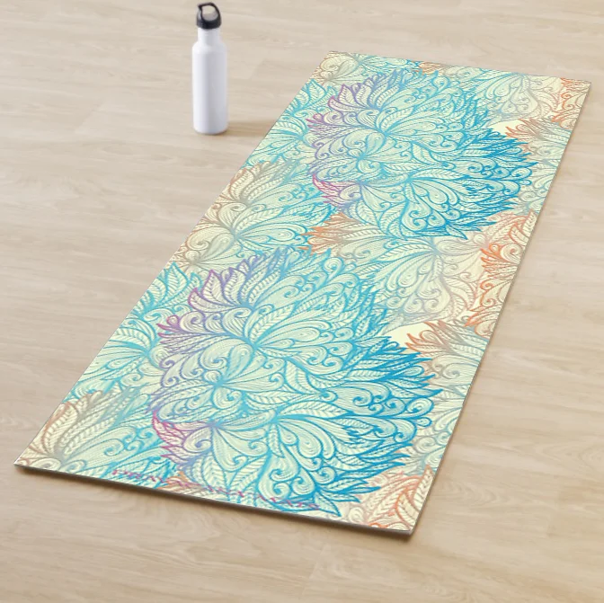 mixed blue purple orange crysanthemums flower inspired yoga mat