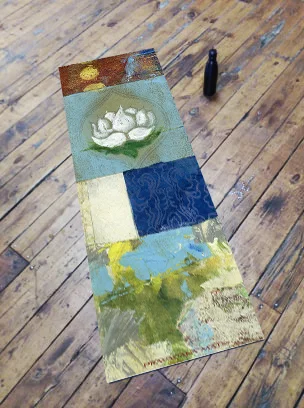 white auspicious lotus colorful blue hues yoga mat