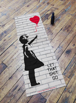 black printed girl red balloon heart design yoga mat