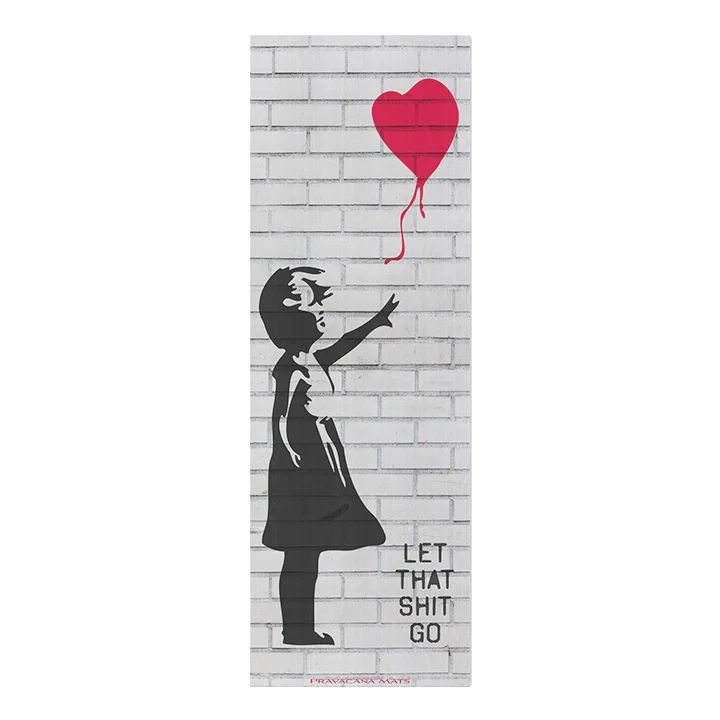 black printed girl red balloon heart design yoga mat