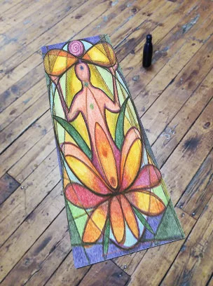 Copy of colorful chakras yellow orange lotus padmasana inspired yoga mat