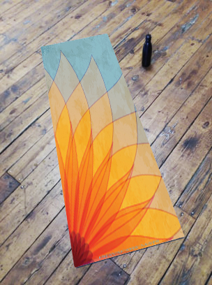golden orange flower rugged sky blue background yoga mat
