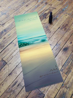 green clouds blue sea brown grounds designed yoga mat