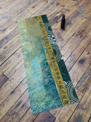 green blue ancient chinese poem printed yoga mat