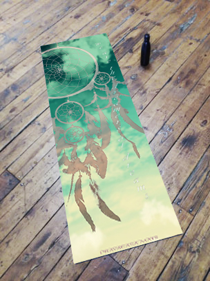 gray dream catcher green sky white clouds printed yoga mat