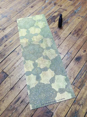 blue transcendental tattings overlay distressed pattern background design yoga mat