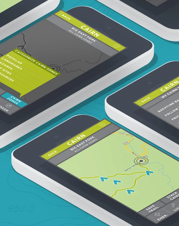 Choose to display specific cairn zone categories and explore cairns that other users have stacked