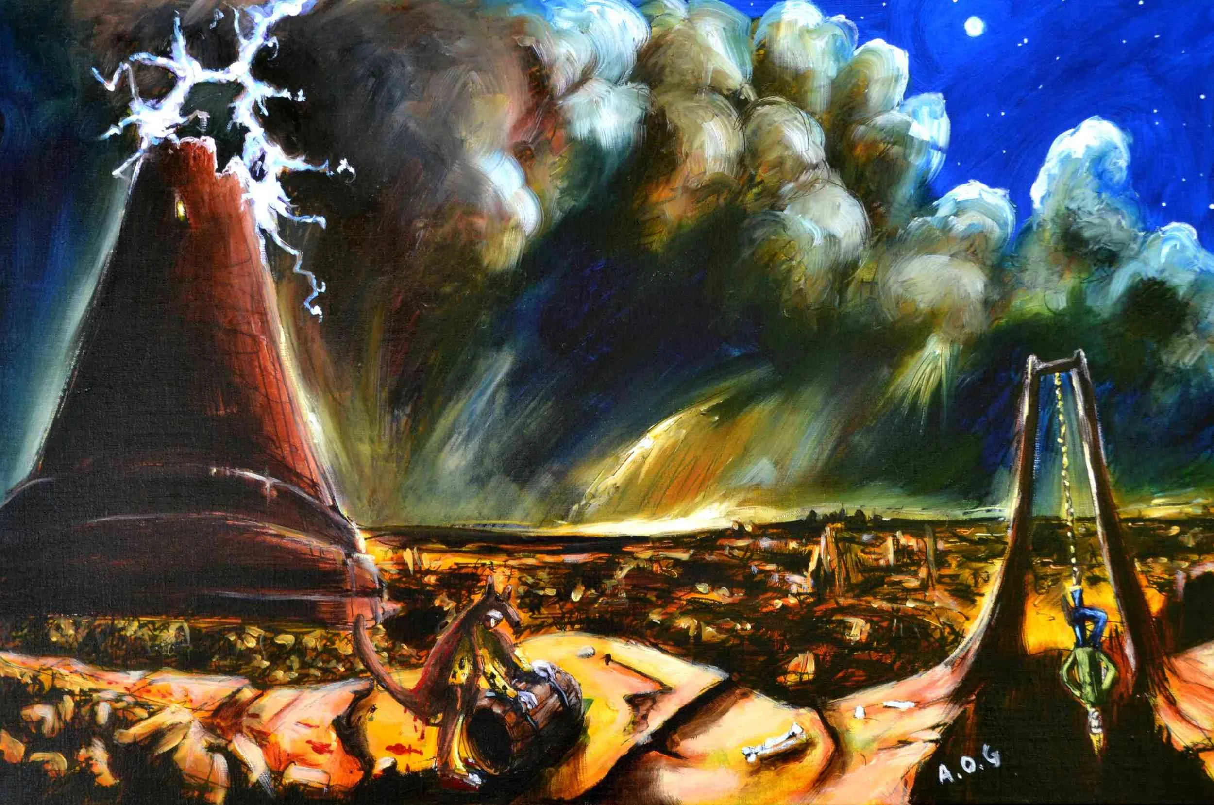 Kangaroo Skin Man rolling Diogenes barrell (oil on linen) 900x600mm 2012