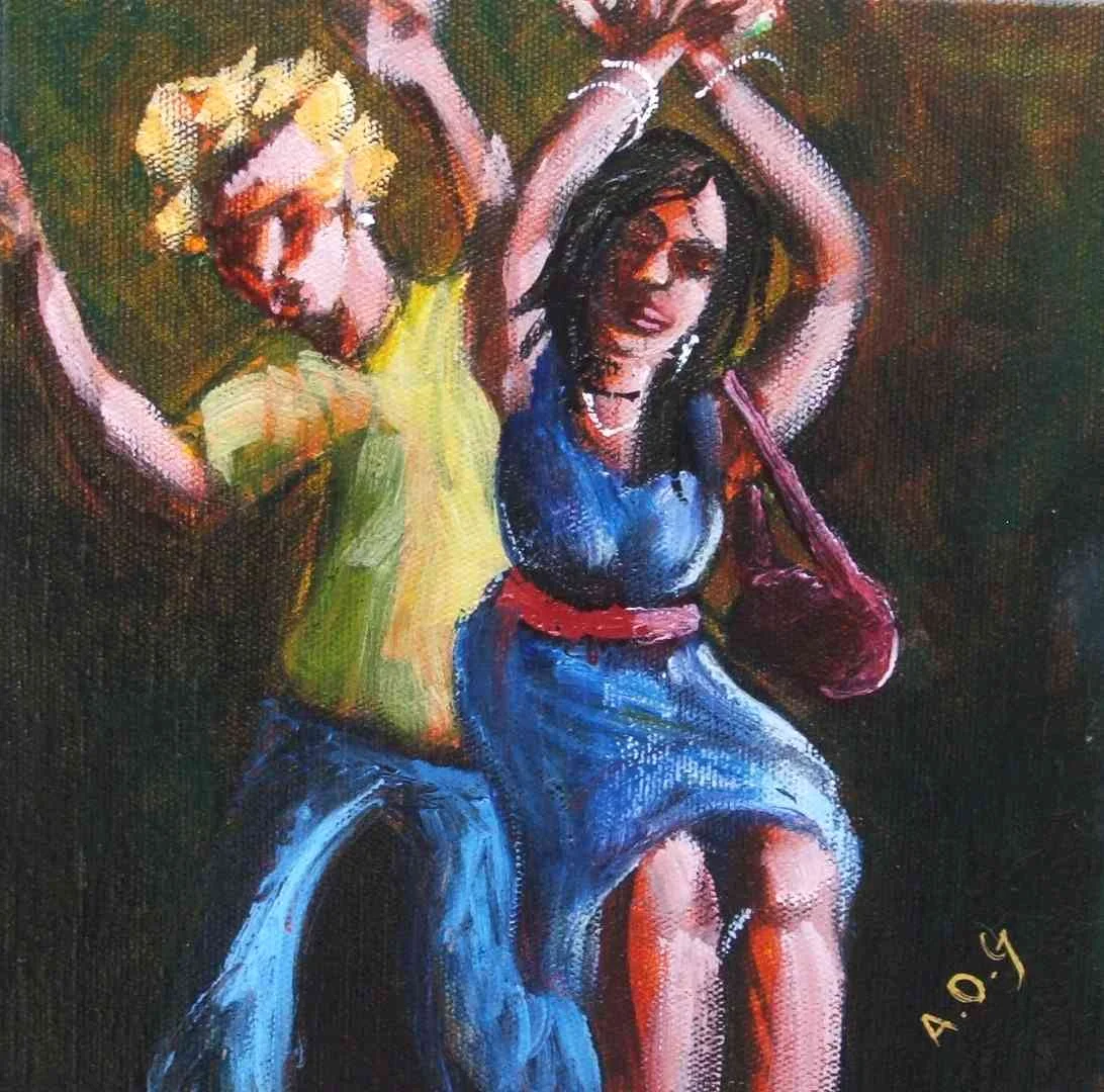 man and woman dancing @Fibbers (oil on canvas)2012.JPG