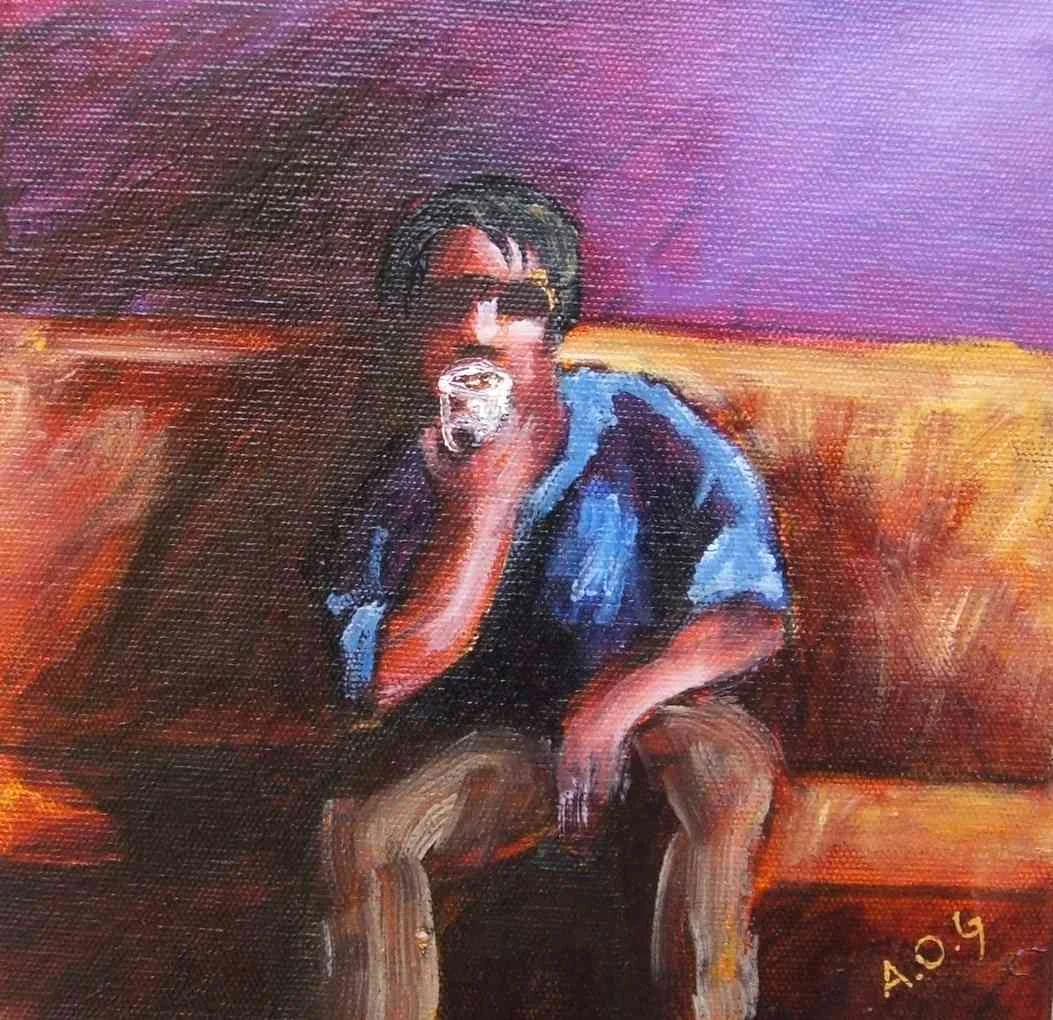 man drinking @ Fibbers (oil on canvas) 2012.JPG