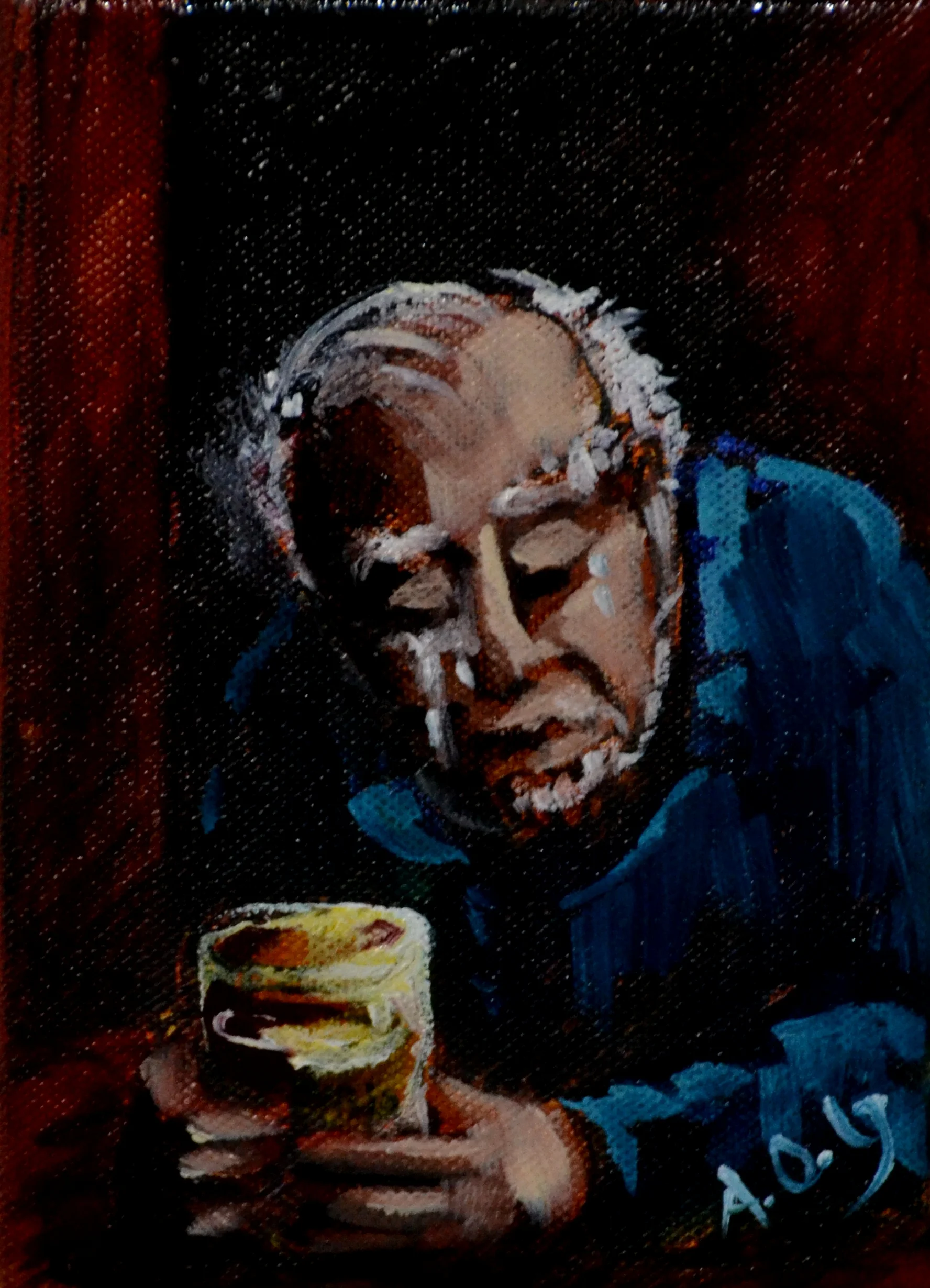 Old man crying in his beer (oil on canvas) 120x170mm 2015