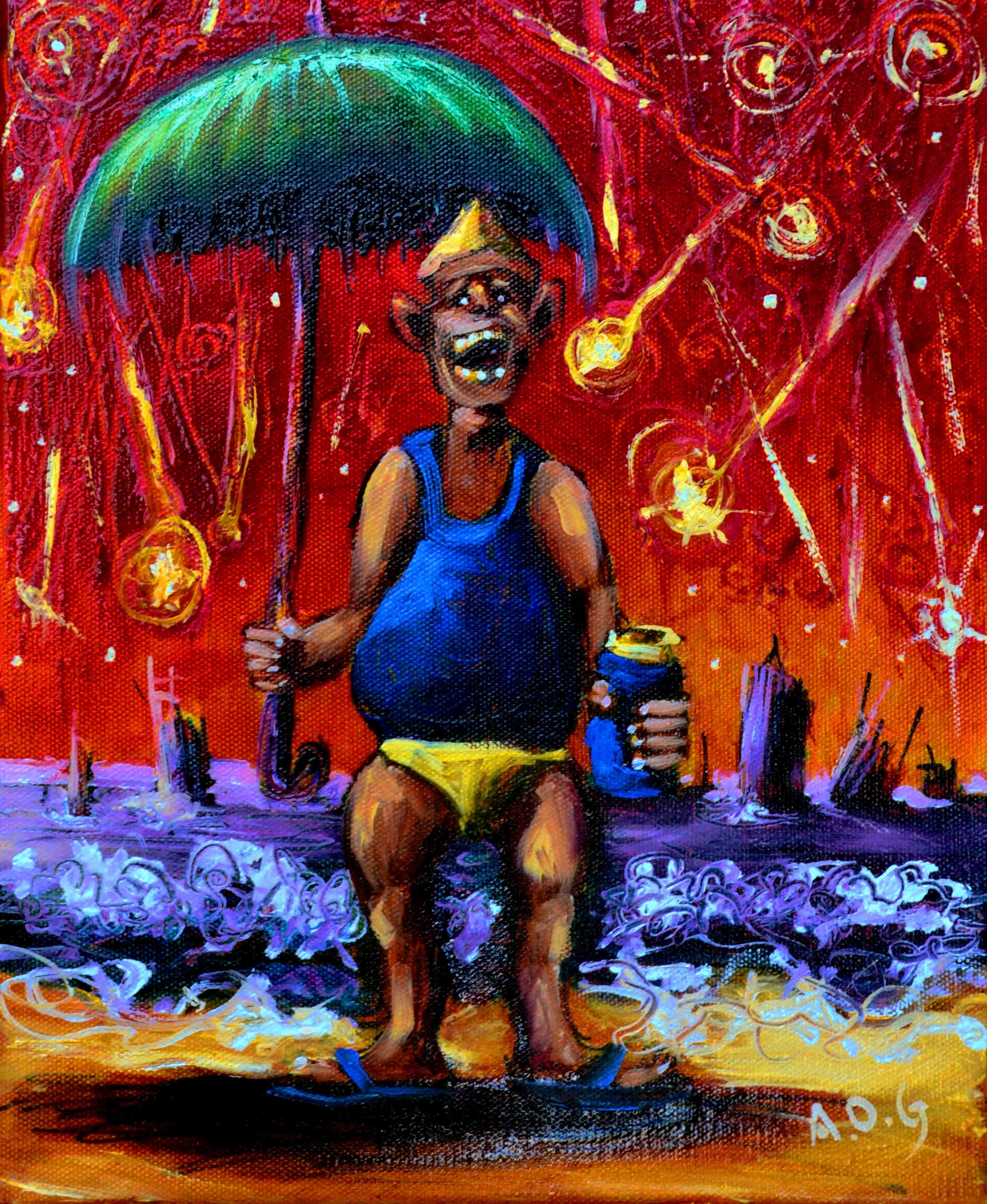 "Man laughing at the end of the world" 250mmx20mm (oil on canvas) 2017
