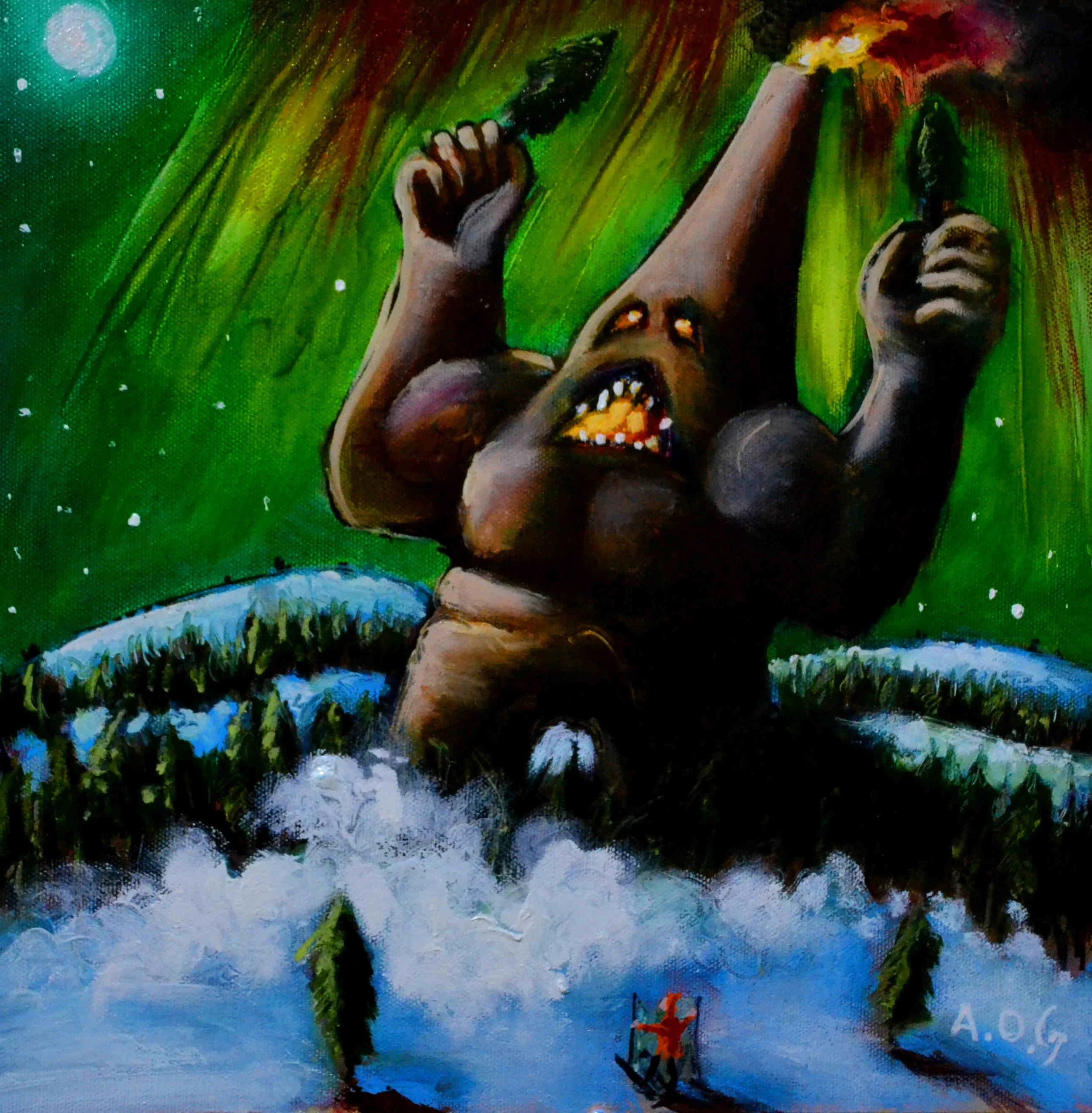 " The great Kakluuni, coming to punish us all" 300mmx300mm (oil on canvasboard) 2017