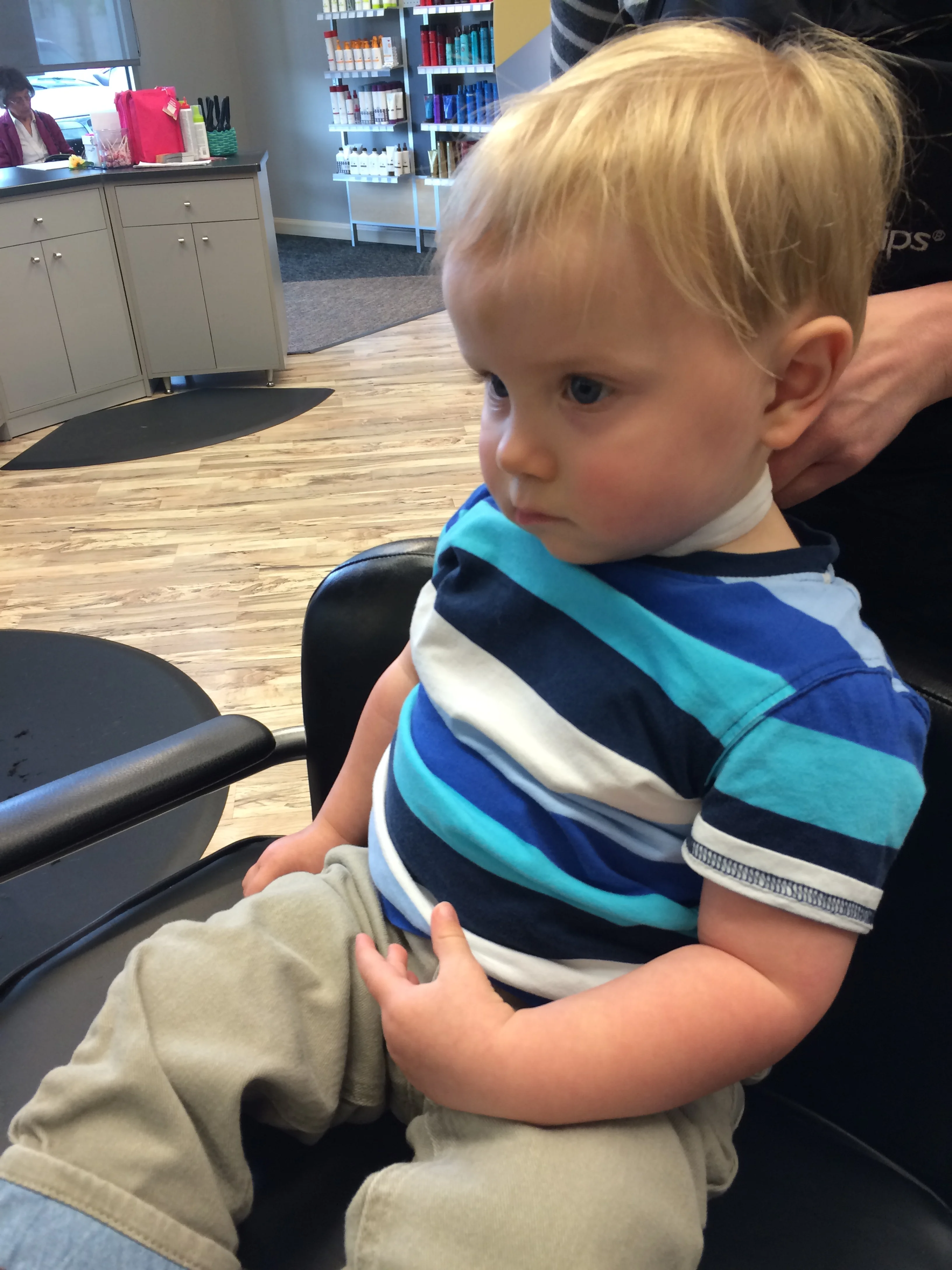 Back at the salon to fix the disaster we did to his head!