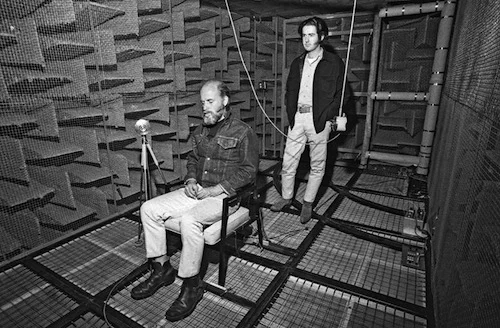 James Turrell and Robert Irwin in the anechoic chamber during their collaboration with Garrett Corporation. Courtesy Los Angeles County Museum of Art.