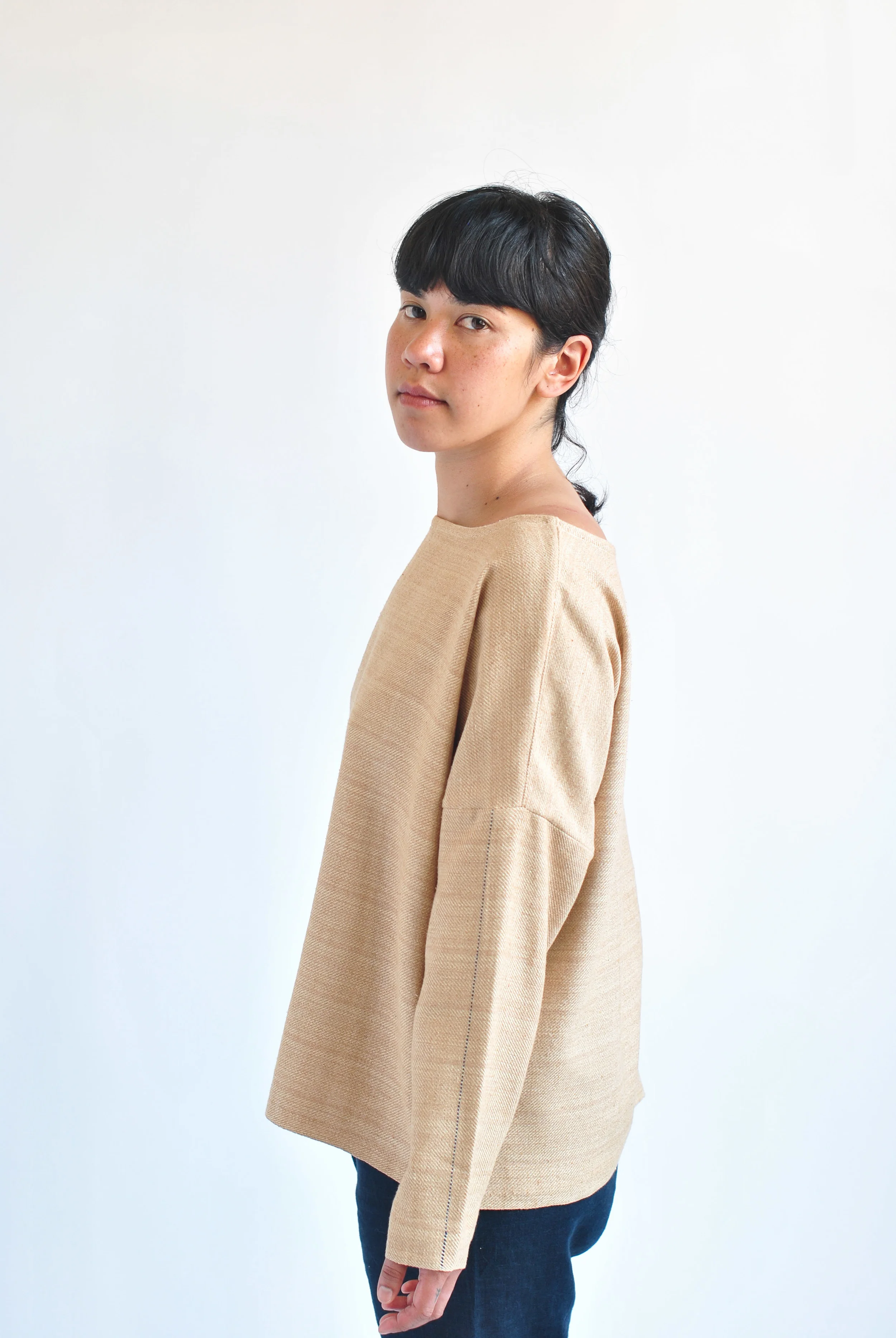 SHIRT 2, INDIGO CHALK LINES, COCOA