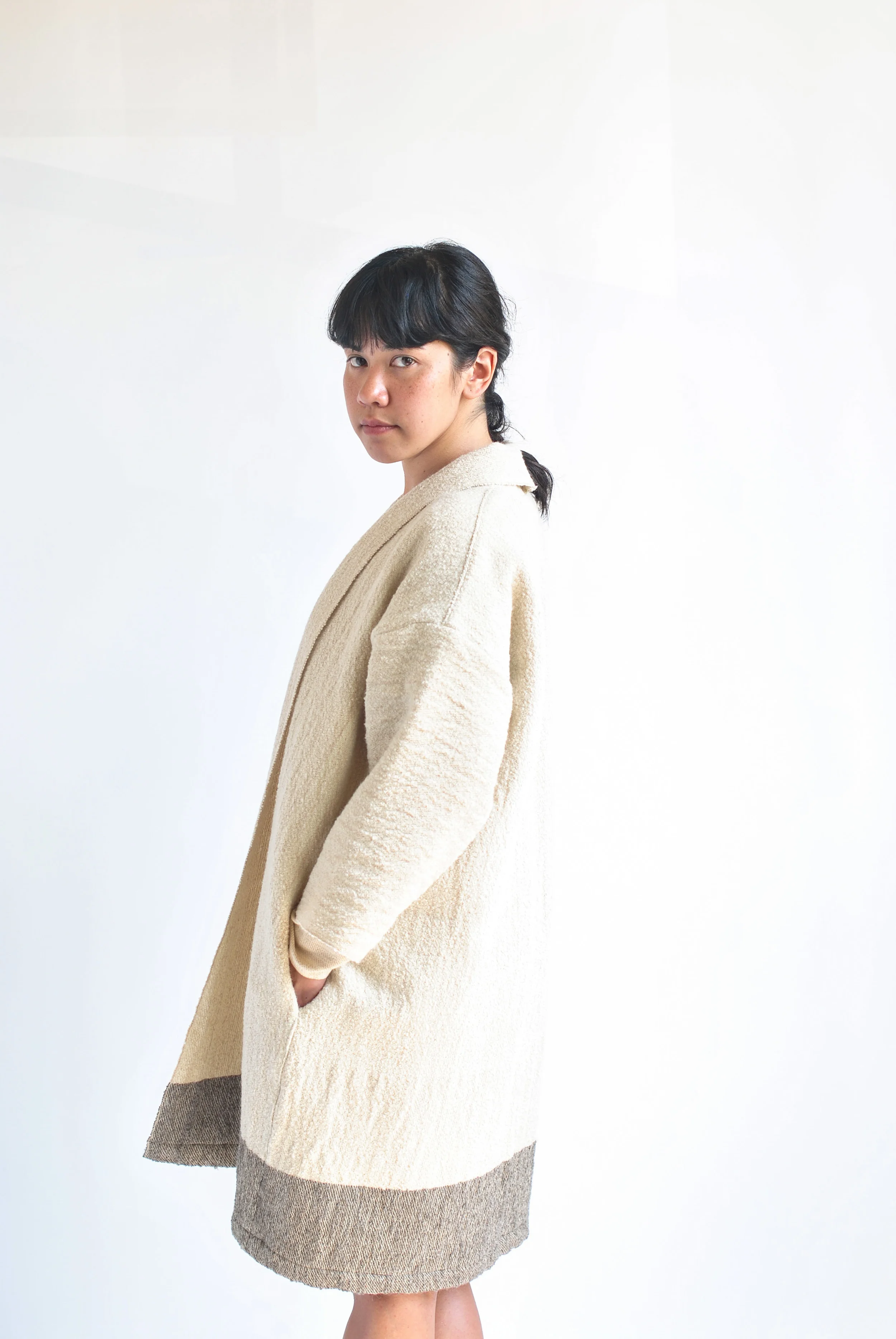 COAT 4, FULLED WOOL, GREY BAND