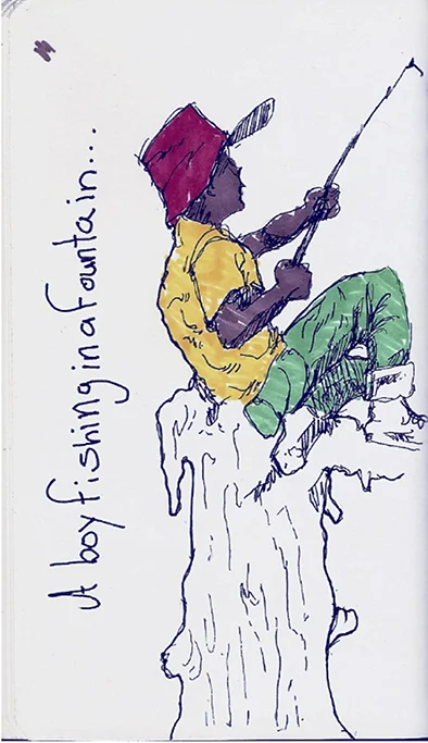 Marcos D. Santiago Rivera - A Boy Fishing in a Fountain.jpg