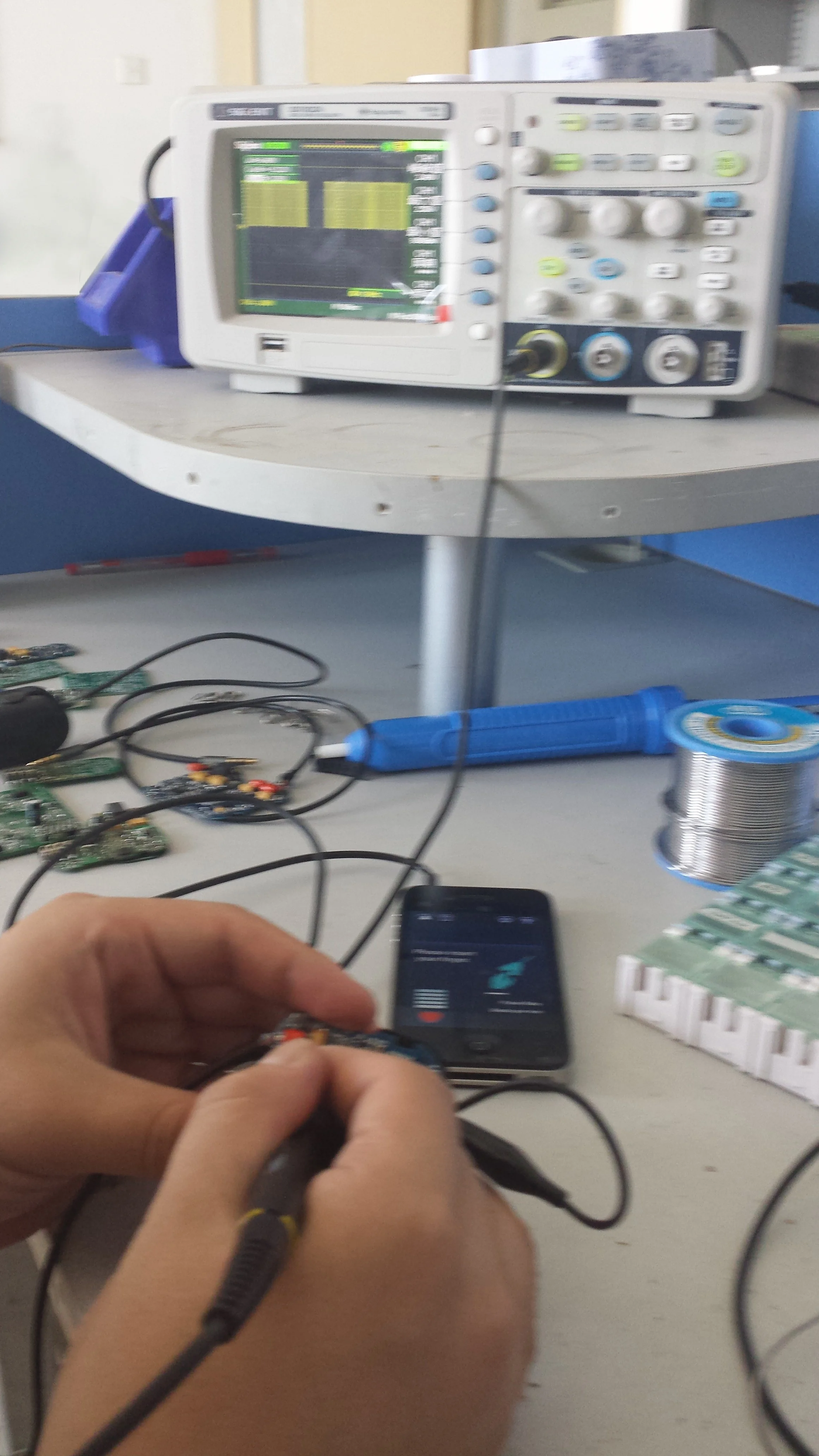 Calibration and testing on the oscilloscope.