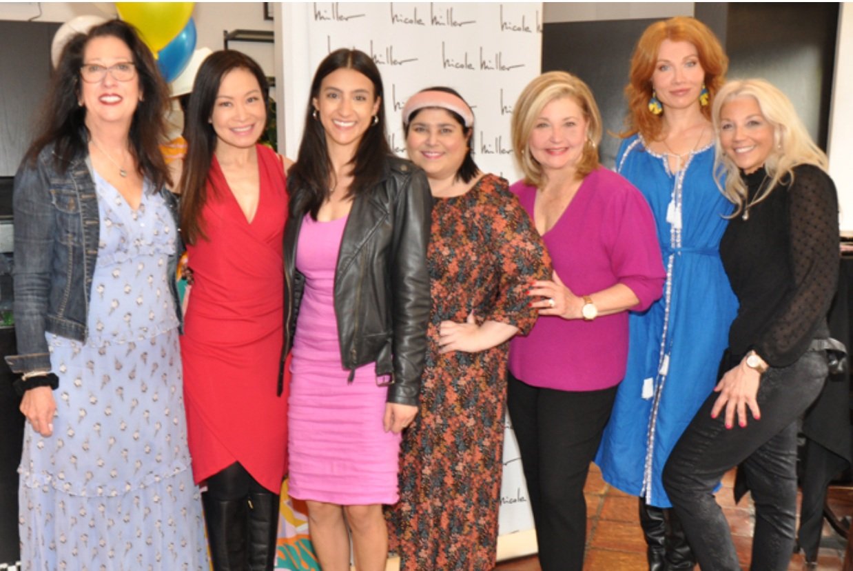   (Fashion, Beauty and Hair Spring Trends Event on Saturday, March 26 from 12-6 PM.) Mary Dougherty (left) paused for a photo with Jen Su, Zara Barrett, Jennifer Lynn Robinson, Pat Ciarrocchi, Elena Samane and Darci Henry at the step and repeat.  