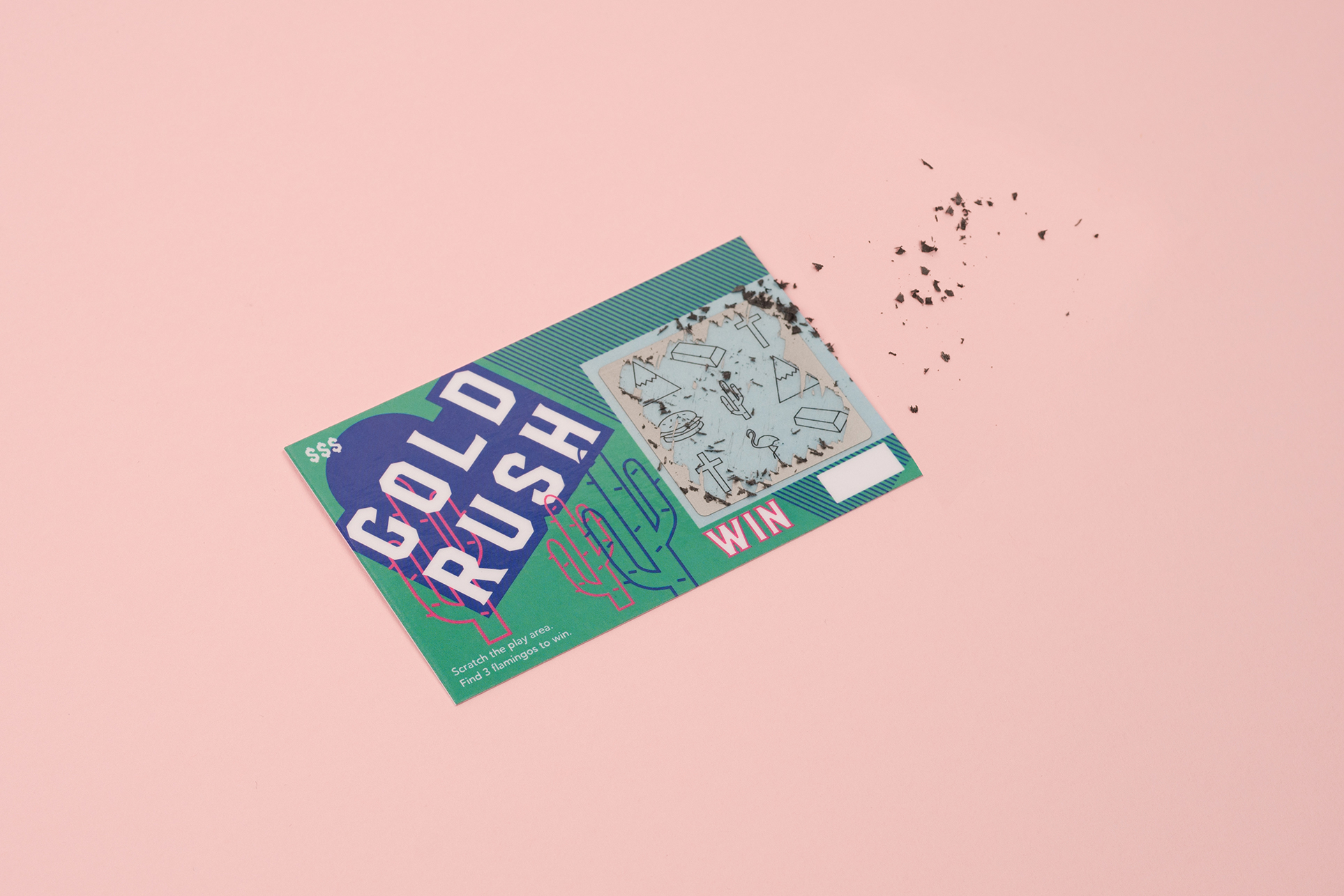 A Pink Flamingo, Jack Latham photobook. Photos taken across America following the Oregon trail. Limited edition Gold Rush scratch card.