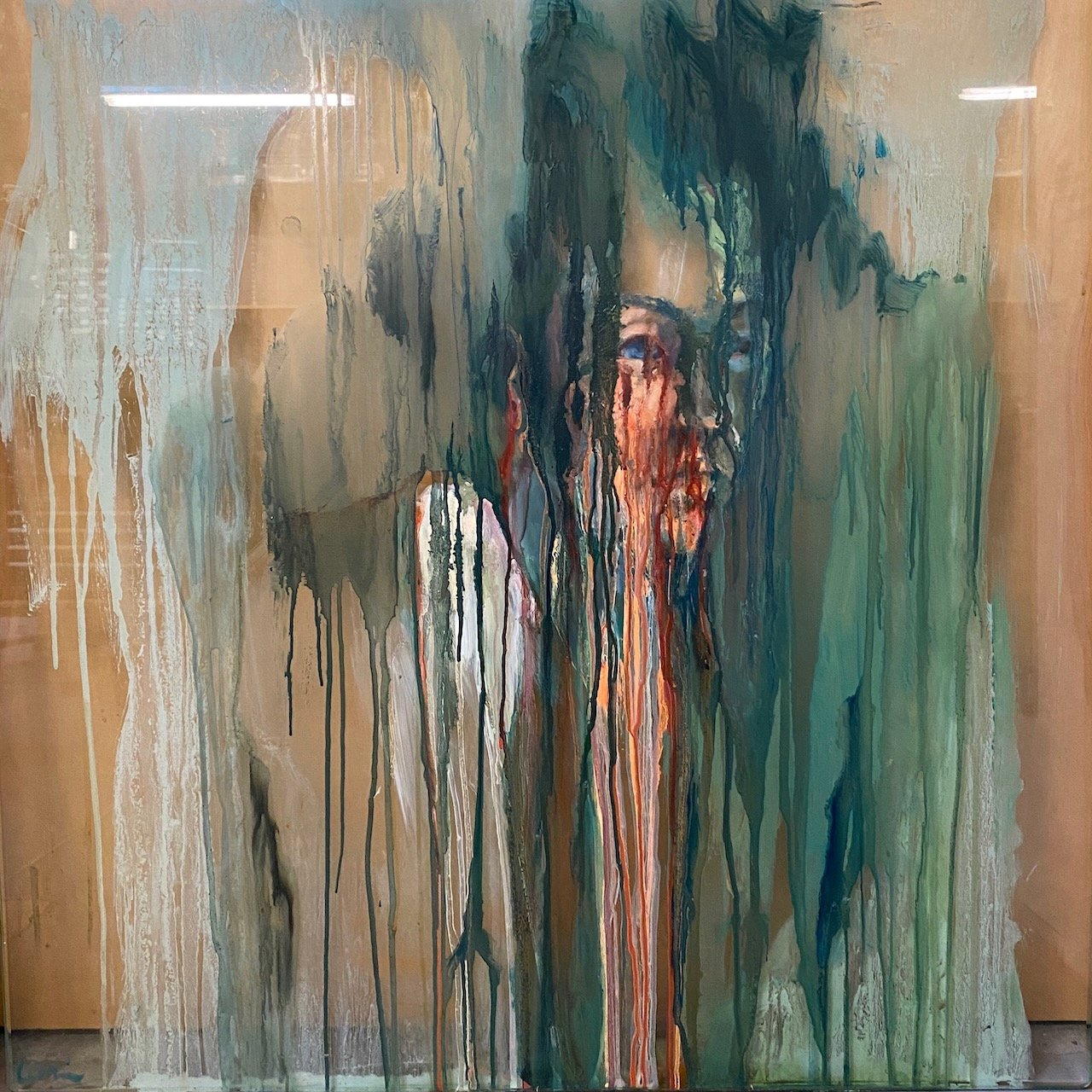 SOLD - 32 x 32 x .5" oil on glass. "Exegesis" side 1