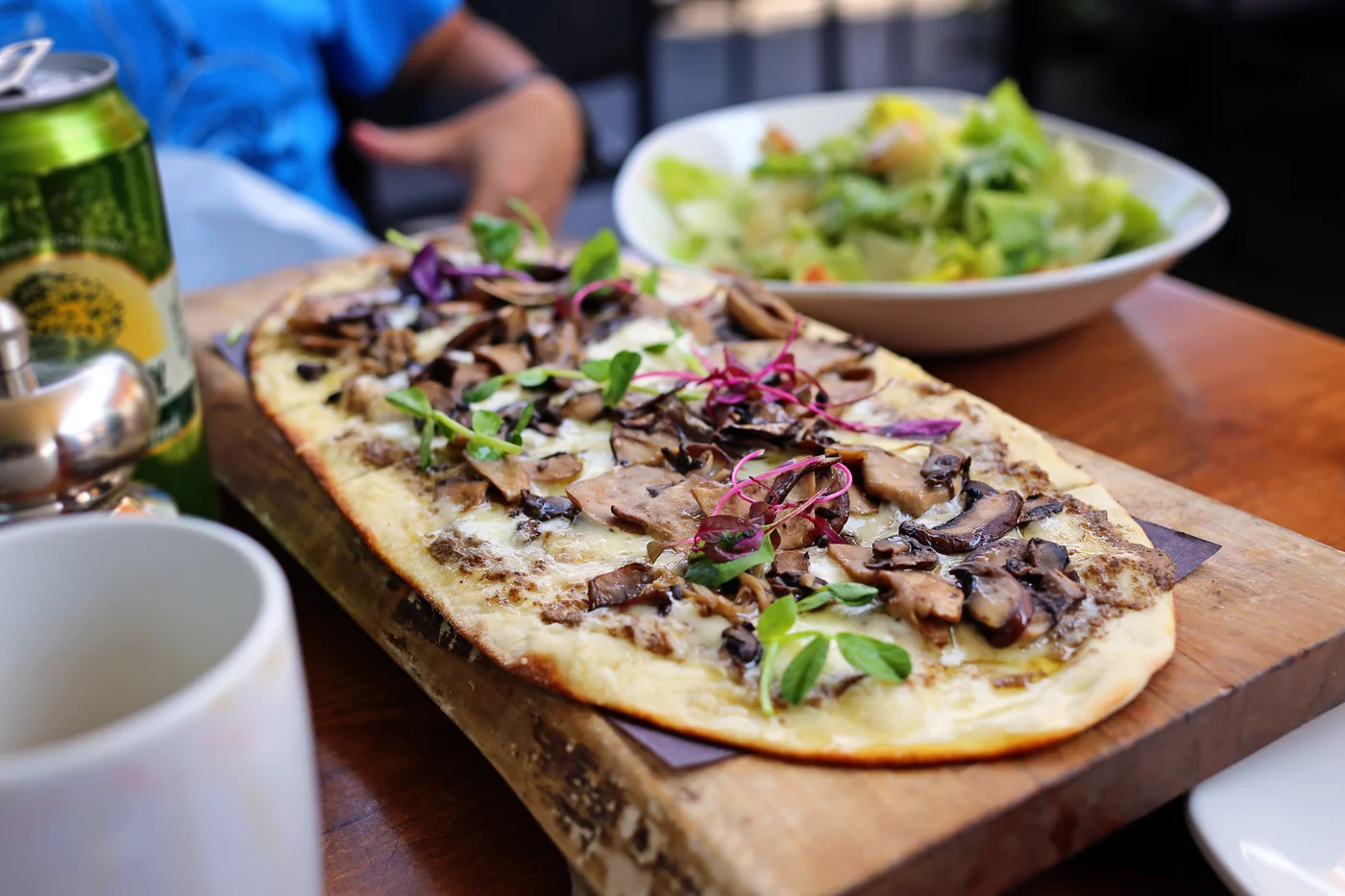Mushroom Flatbread - Truffle cream, enoki and king mushrooms, and Fontina cheeses and truffle oil