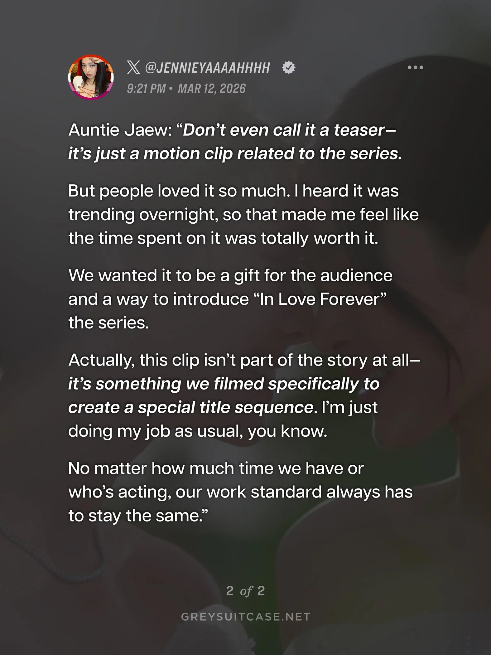 17 Mar 2026 - SeeSan Bunterng - P'Jaew's comment about 'In Love Forever' official poster and teaser release