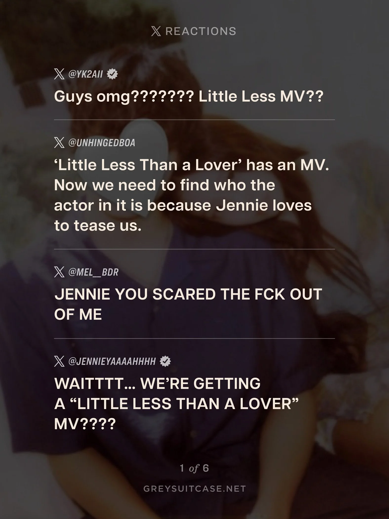 Greysuitcase - Jennie 'Less Than a Lover' MV Teaser 01 X Reactions