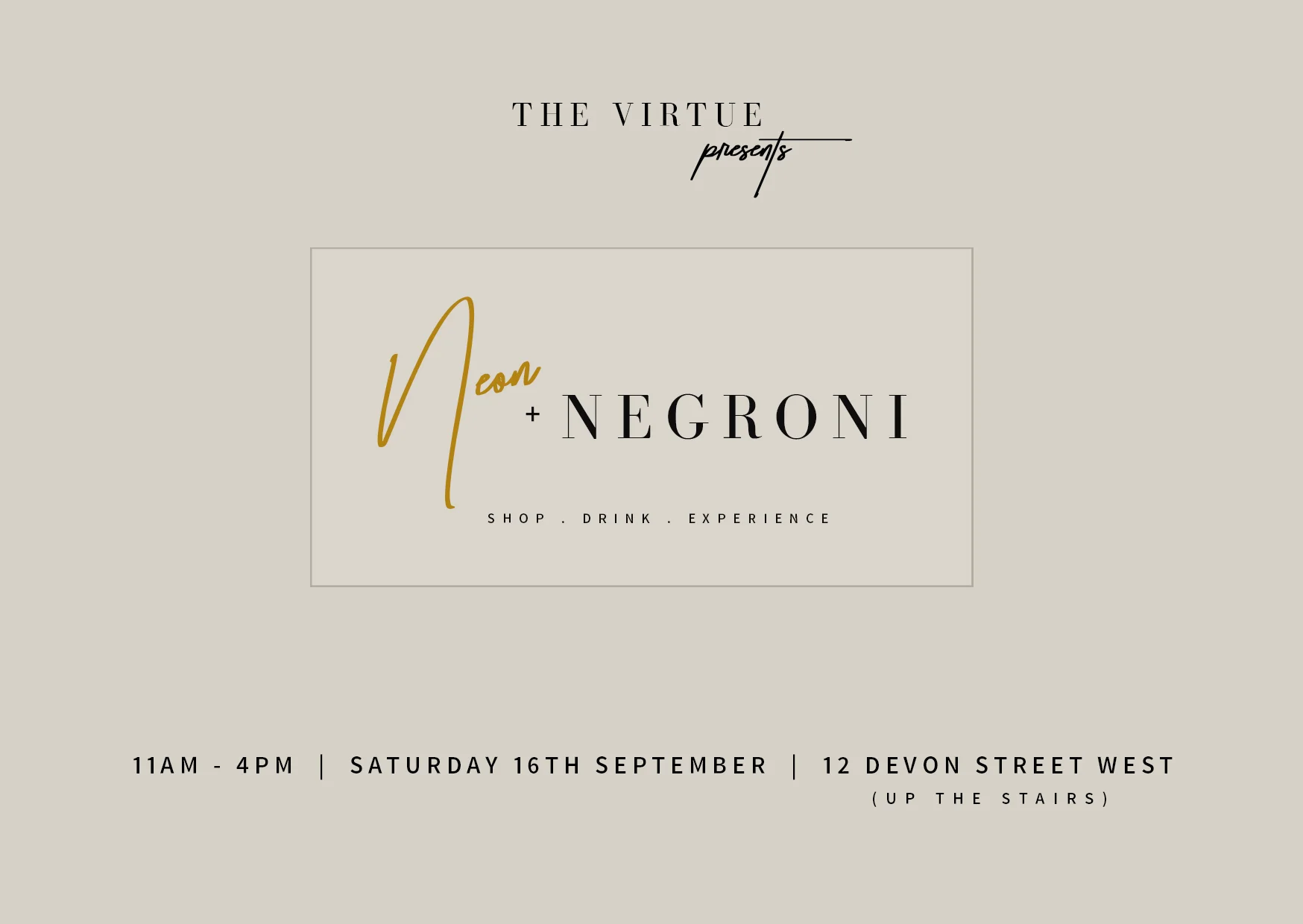 we are located at 12 Devon Street West, up the stairs. Sip and shop our unique home wear, art, fashion, and Neon signs.
