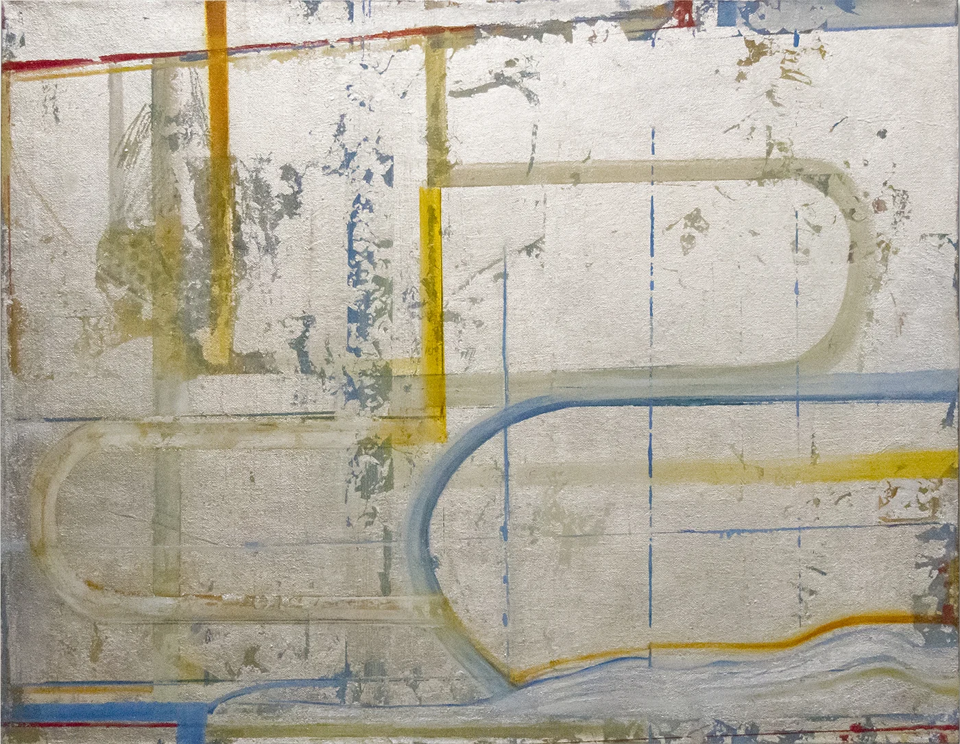 Camino de Plata, 24x36", metal leaf, plaster & oil on canvas