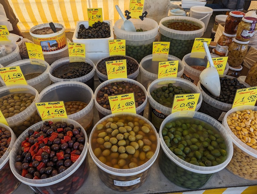 Olives from the weekly market across the street from our VRBO