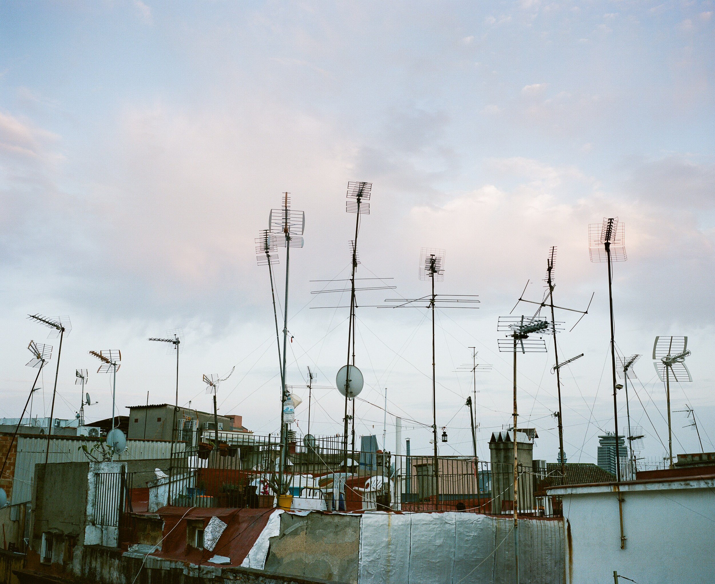 Antennas against the skyline in Barcelona, Spain
