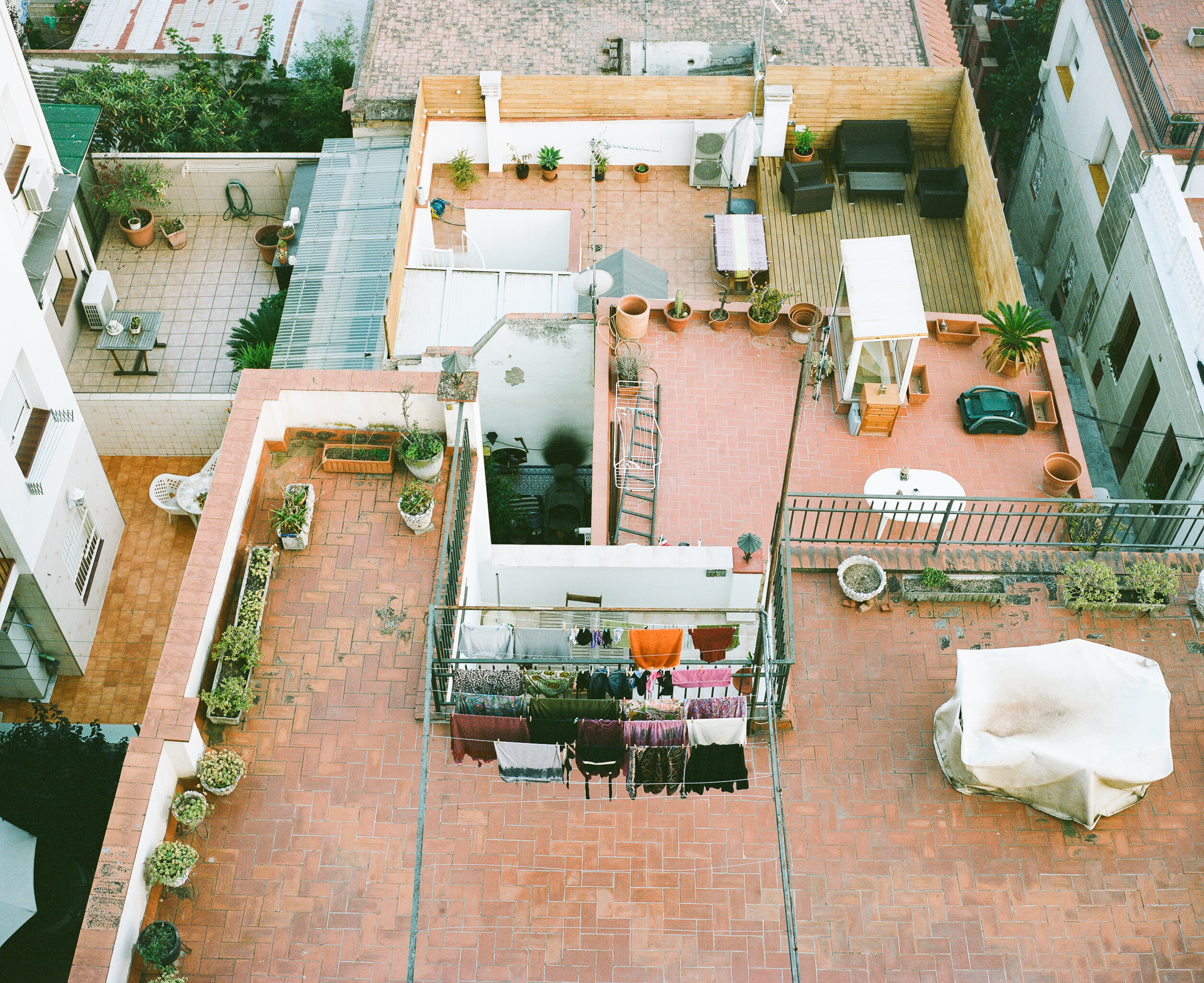 Rooftop view above clothesline in Naples, Italy