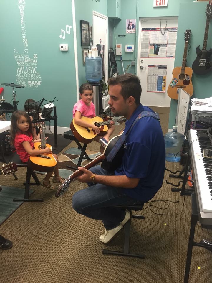 We learn how to form our chords, and read treble tab and use correct guitar technique in guitar group. acoustic instruments are used to build finger strength