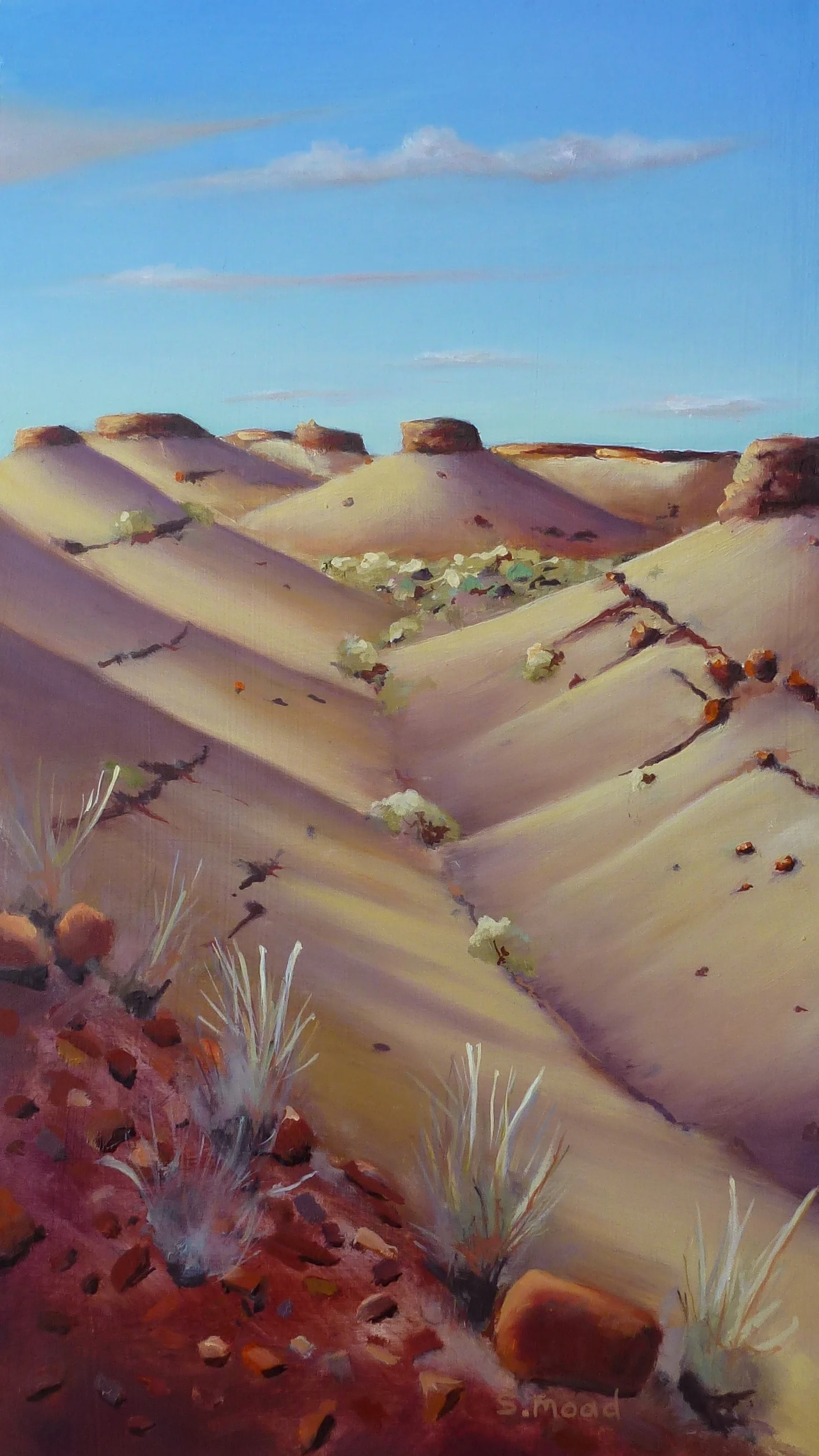 "Sun Coming Up On The Mesa's - Pilbara Western Australia" Oil on masonite Size: 25cm x 440cm Price: $1,000