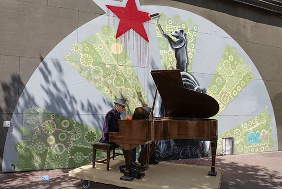 Sunset piano at april's prototyping festival on Market st.